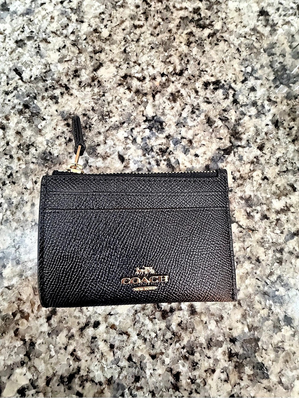 Coach Mini Skinny ID Case Black Zip Wallet F88250